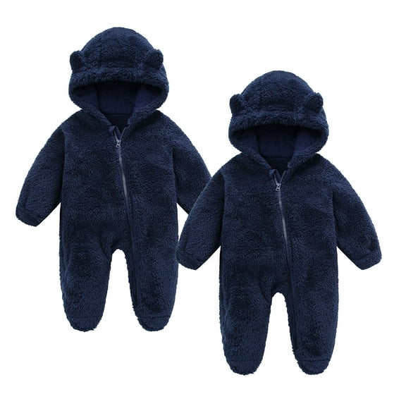 CYRBOKO Nowborn Boys Footed Bodysuits, Thermal Unisex Zip Up Long Sleeve 2PC Winter One-pieces Navy Size 0-3 Months