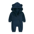 thumbnail image 1 of CYRBOKO Nowborn Boys Girls Cotton One-pieces, Gift Unisex Thermal Long Sleeve Zip Up Nowborns Jumpsuits Navy Size 0-3 Months, 1 of 8