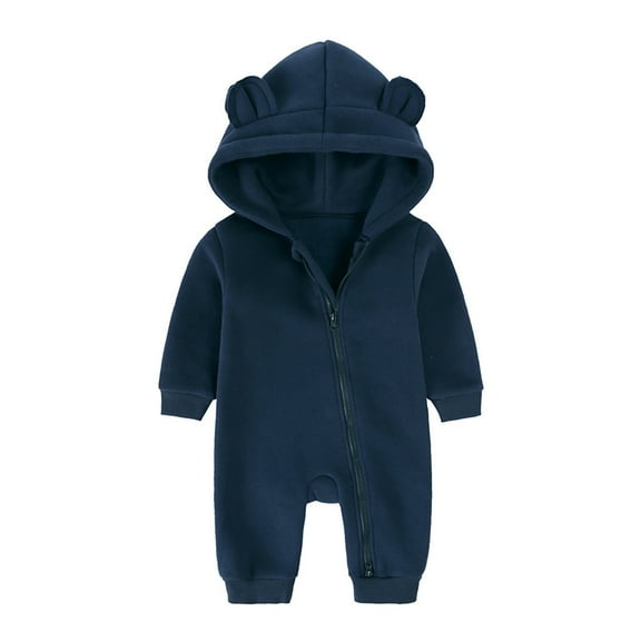 CYRBOKO Nowborn Boys Girls Cotton One-pieces, Gift Unisex Thermal Long Sleeve Zip Up Nowborns Jumpsuits Navy Size 0-3 Months