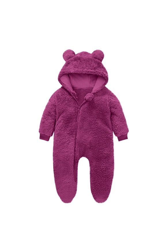 Nowborn Boys Girls Footed Rompers, Unisex Zip Up Long Sleeve Thermal Gift Nowborns Pajamas Purple Size 0-3 Months