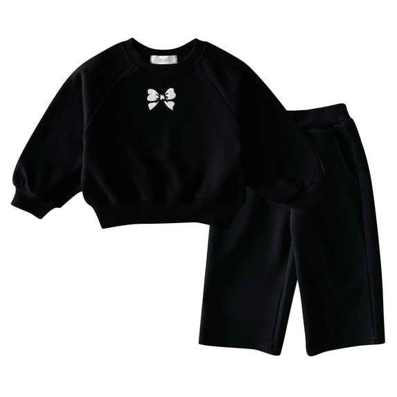 CYRBOKO Outfit Sets for Baby Girls, Elastic Waist Long Sleeve Loose Cotton Clothing Sets Black Size 3-6 Months