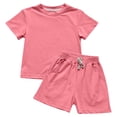 thumbnail image 1 of CYRBOKO Outfit Sets for Girls, Cotton Elastic Waist Short Sleeve Casual Kids' Activewear Sets Pink Size 6-7 T, 1 of 6