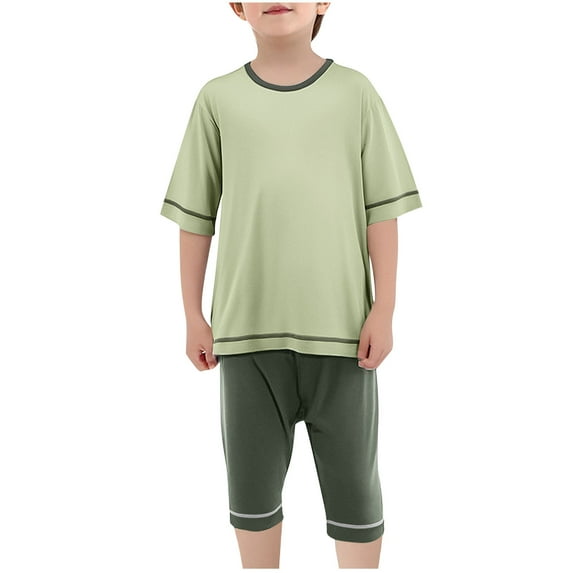 CYRBOKO Pajama Sets for Boys, Casual Two-piece Elastic Waist Summer Sleepwear Sets Green Size 10-11 T