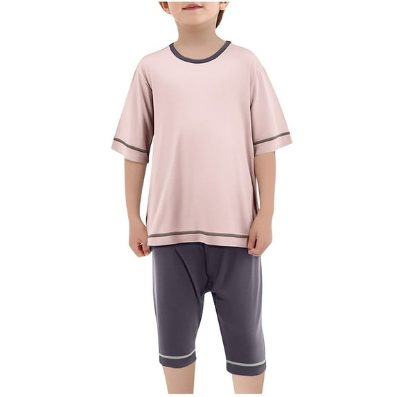 CYRBOKO Pajama Sets for Boys, Two-piece Casual Summer Elastic Waist Sleepwear Sets Khaki Size 8-9 T