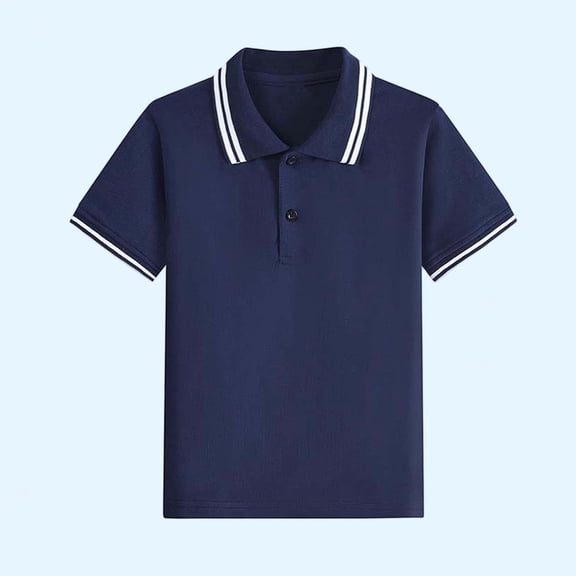 CYRBOKO Polo Shirts for Boys, Collared Pullover Cotton Short Sleeve School Uniform Tops Navy Size 9-10 T
