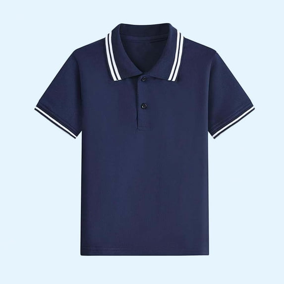 CYRBOKO Polo Shirts for Boys, Collared Short Sleeve Pullover Cotton School Uniform Tops Navy Size 12-13 T