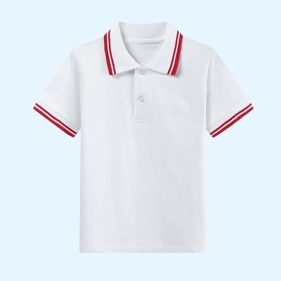 CYRBOKO Polo Shirts for Boys, Pullover Short Sleeve Collared Cotton School Uniform Tops Red Size 7-8 T