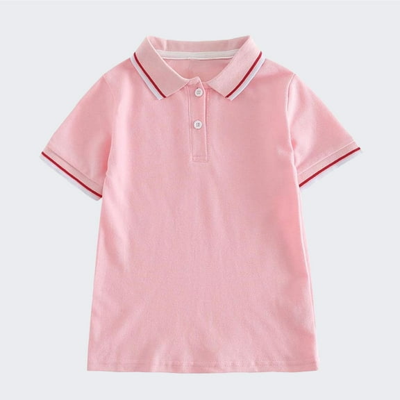 CYRBOKO Polo Shirts for Girls, Cotton Summer Casual Loose Short Sleeve Tops Pink Size 13-14 T
