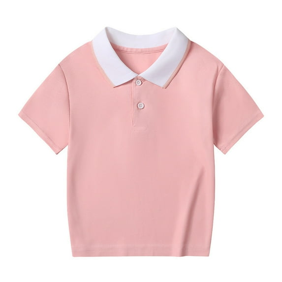 CYRBOKO Polo Shirts for Girls, Short Sleeve Comfy Cotton Running Summer Shirts Pink Size 7-8 T