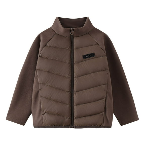 CYRBOKO Puffer Jackets fror Toddler Girls, Thermal Cotton Full Zip Hoodless Winter Clothing Khaki Size 3-4 T