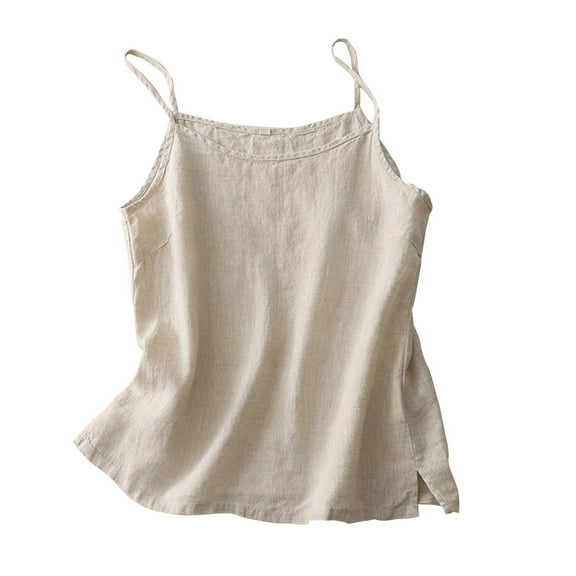 CYRBOKO Pullerover Tank Tops for Women, Casual Crew Neck Sleeveless Lightweight Spaghetti strap top Beige Size M