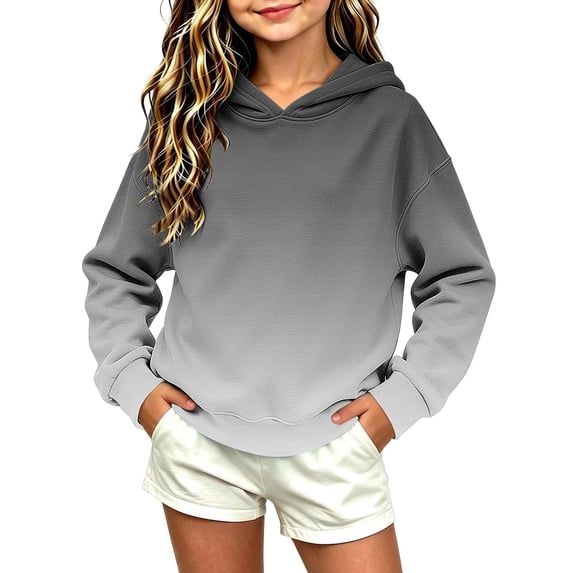 CYRBOKO Pullover Hoodies for Girls, Gradient Warm Casual Long Sleeve Fall Winter Top Black Size 11-12 T