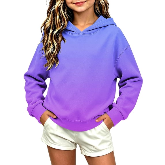 CYRBOKO Pullover Hoodies for Girls, Long Sleeve Casual Warm Gradient Fall Winter Top Purple Size 3-4 T