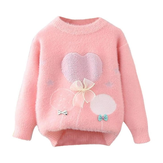 CYRBOKO Pullover Sweaters for Girls, Soft Casual Crew Neck Long Sleeve Knit Pullover Pink Size 6-7 T