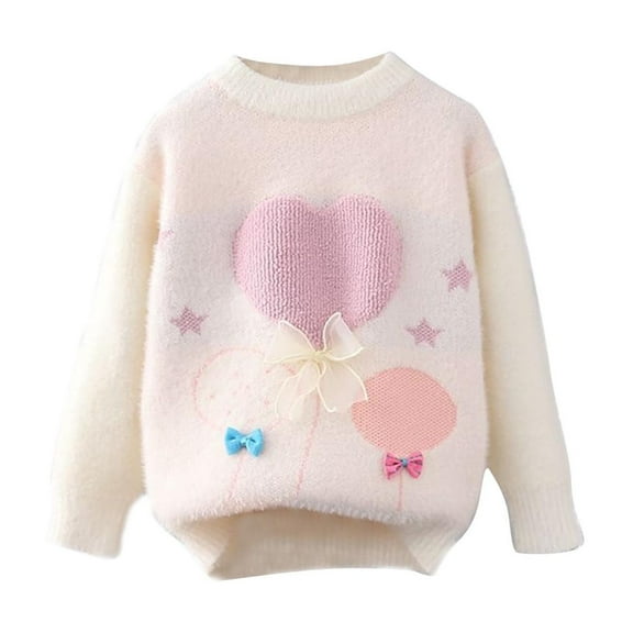 CYRBOKO Pullover Sweaters for Toddler Girls, Casual Long Sleeve Soft Crew Neck Knit Pullover White Size 3-4 T