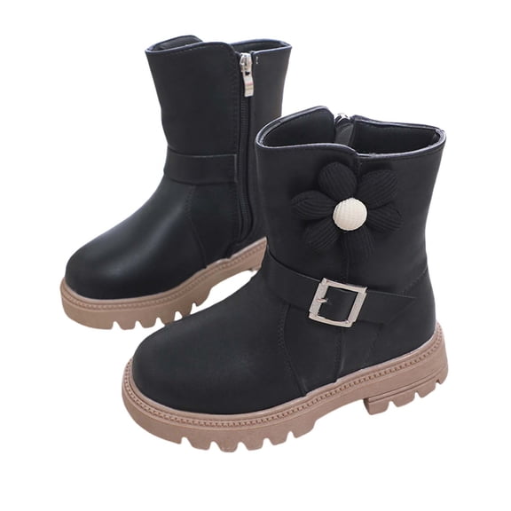 CYRBOKO Riding Boots for Girls, Casual Leather Soft Sole Side Zipper Ankle Boots Black Size 13.5 (Little Kids)
