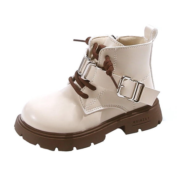 CYRBOKO Riding Boots for Girls, Non-Slip Side Zip Lace Up British Style Ankle Boots White Size 1 (Big Kids)