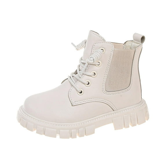 CYRBOKO Riding Boots for Girls, Lace Up Casual Non-Slip Chelsea Boots White Size 12 (Little Kids)