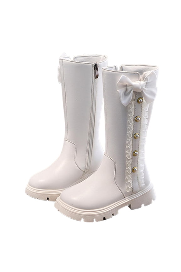 Riding Boots for Girls, Zip-up Princess Non-Slip Knee High Boots White Size 13.5 (Little Kids)