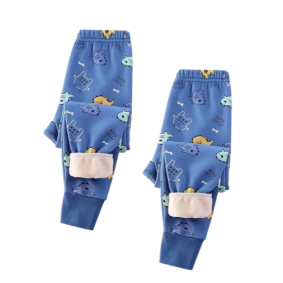 CYRBOKO Sleep Pants for Boys, Soft Elastic Waist Cotton 2PC Winter Thermal Pants Blue Size 10-12 T