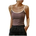 thumbnail image 1 of CYRBOKO Sleeveless Tank Tops for Women, Cotton Crew Neck Striped Casual Spaghetti strap top Coffee Size L, 1 of 9