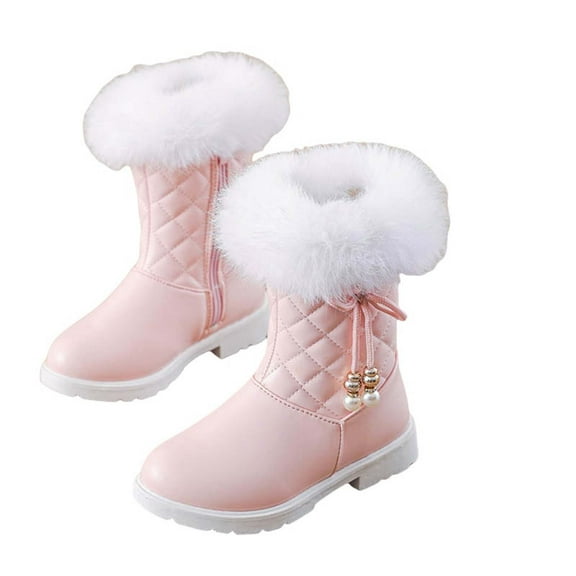 CYRBOKO Snow Boots for Girls, Princess Casual Thermal Fleece Shoes for Kids Pink Size 2 (Big Kids)
