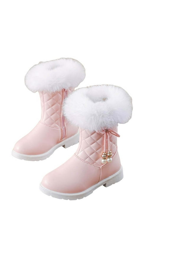 Snow Boots for Girls, Princess Thermal Casual Fleece Shoes for Kids Pink Size 13.5 (Little Kids)