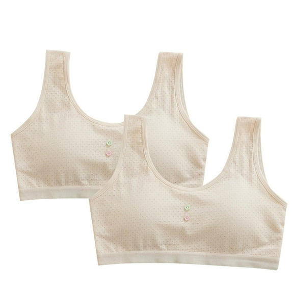 CYRBOKO Sports Bars for Girls, Breathable Comfortable Cotton Soft 2 Pack Seamless Bras Beige Size 12-14 T