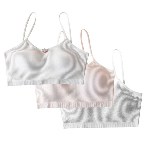 CYRBOKO Sports Bars for Girls, Comfortable Cotton Breathable 3-Pack Soft Seamless Bralettes Khaki Size 7-13 T