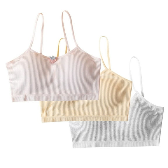 CYRBOKO Sports Bars for Girls, Soft 3-Pack Breathable Cotton Comfortable Seamless Bralettes White Size 7-13 T