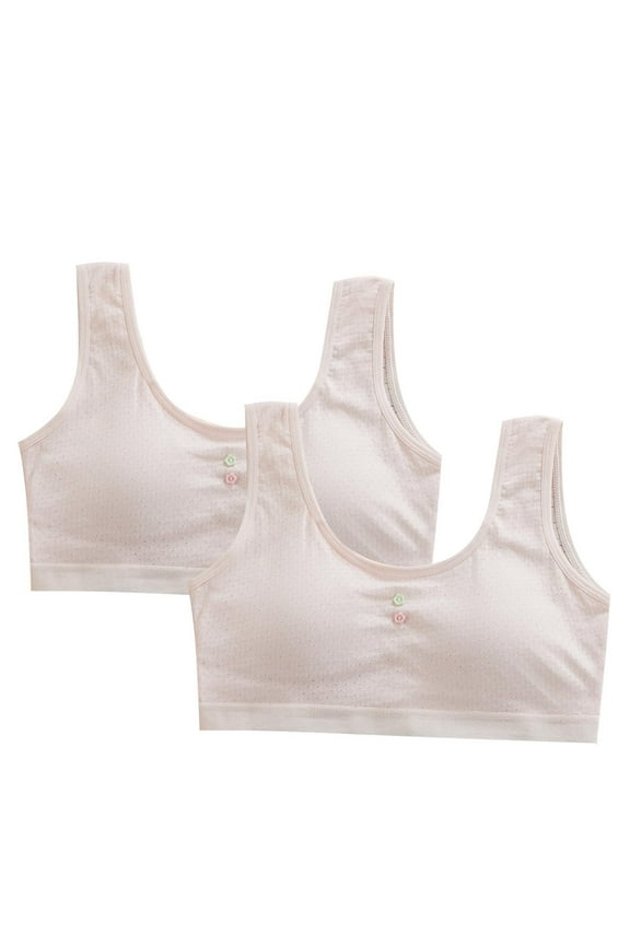Sports Bars for Girls, Soft Cotton 2 Pack Breathable Comfortable Seamless Bras Pink Size 12-14 T