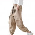 thumbnail image 1 of CYRBOKO Summer Cargo Pants for Boys, Casual Quick-dry Loose Drawstring Athletic Joggers Khaki Size 6-7 T, 1 of 9