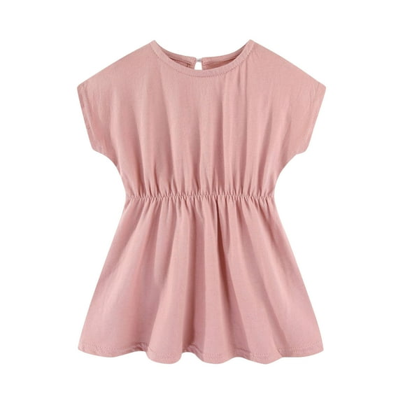 CYRBOKO Summer Dresses for Toddler Girls 2025, Birthday Cotton Casual Short Sleeve Princess Dresses Pink Size 5 T