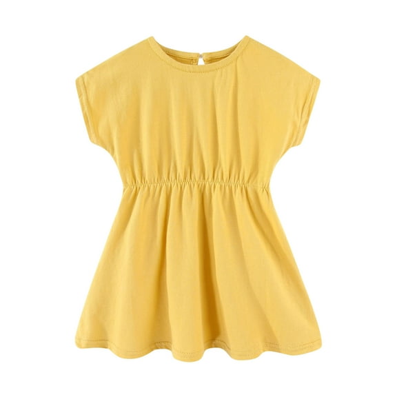 CYRBOKO Summer Dresses for Toddler Girls 2025, Casual Cotton Birthday Short Sleeve Princess Dresses Yellow Size 3-4 T