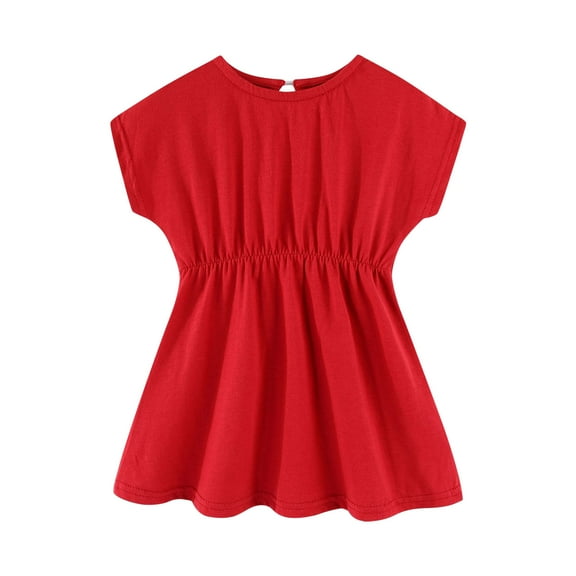 CYRBOKO Summer Dresses for Toddler Girls 2025, Casual Cotton Short Sleeve Birthday Princess Dresses Red Size 2-3 T