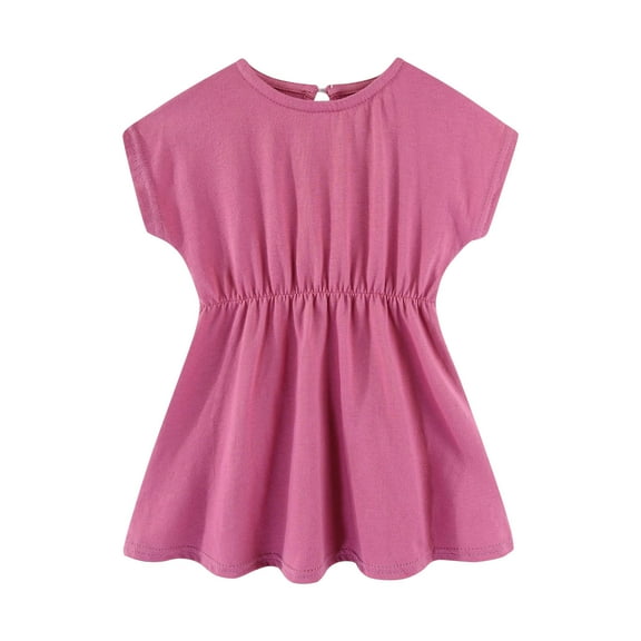 CYRBOKO Summer Dresses for Toddler Girls 2025, Casual Short Sleeve Cotton Birthday Princess Dresses Hot Pink Size 2-3 T