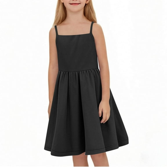CYRBOKO Summer Dresses for Toddler Girls 2025, Casual Sleeveless Party Princess Midi Dresses 2025 Black Size 7-8 T