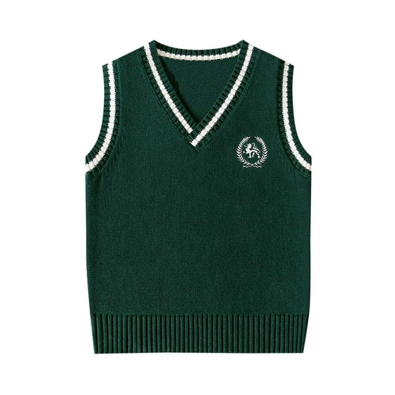 CYRBOKO Sweater Vests for Girls, Sleeveless Knited Stretchy V-neck School Uniform Vests Green Size 3-16 T