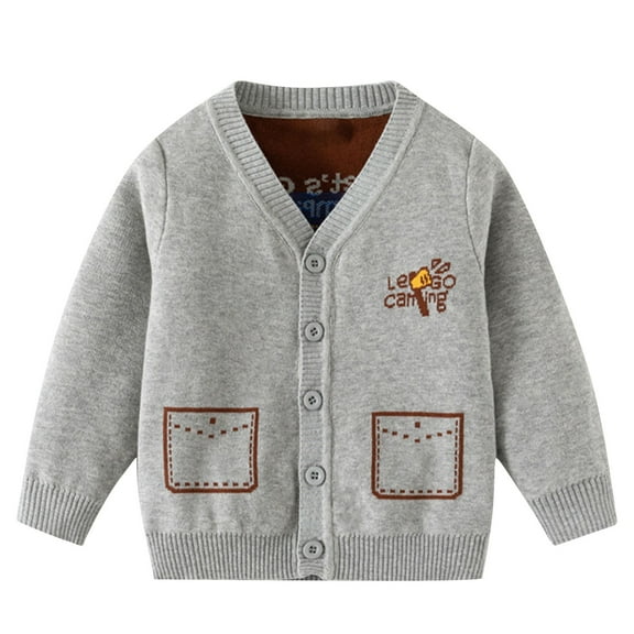 CYRBOKO Sweaters for Boys, Knit Long Sleeve Cotton Loose Fall Cardigans Gray Size 8-9 T
