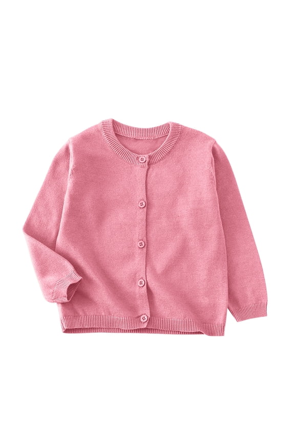 Sweaters for Girls, Crew Neck Casual Long Sleeve Cotton Fall Cardigans Pink Size 7-8 T