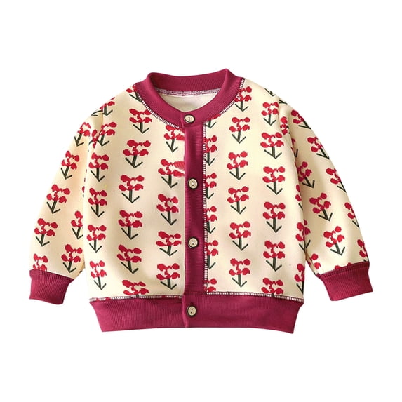 CYRBOKO Sweaters for Girls, Long Sleeve Cotton Stretch Fall Knitted Cardigans Red Size 6-7 T