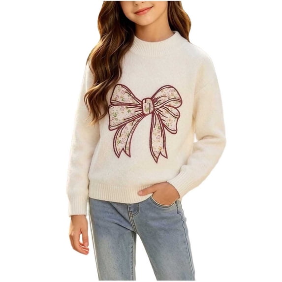 CYRBOKO Sweaters for Girls, Soft Casual Winter Warm Long Sleeve Knitted Tops Beige Size 9-10 T