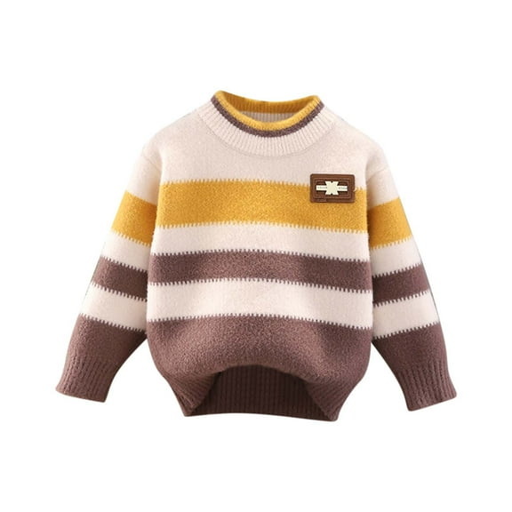 CYRBOKO Sweaters for Toddler Boys, Gift Long Sleeve Crew Neck Casual Knit Pullover Yellow Size 2-3 T