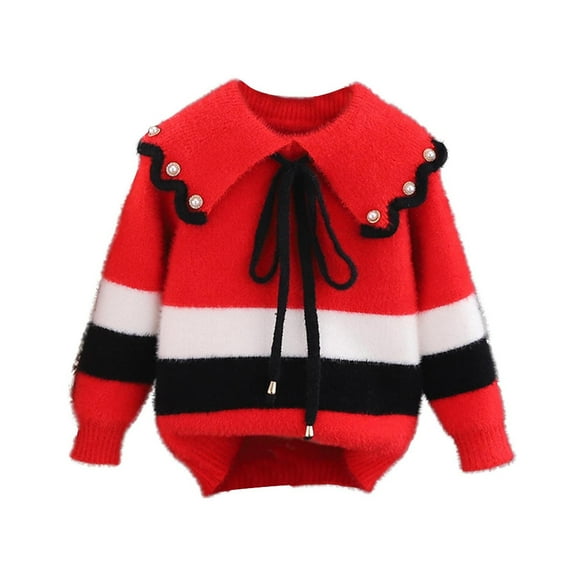 CYRBOKO Sweaters for Toddler Girls, Cotton Long Sleeve Crew Neck Gift Kids Clothig Red Size 9-10 T