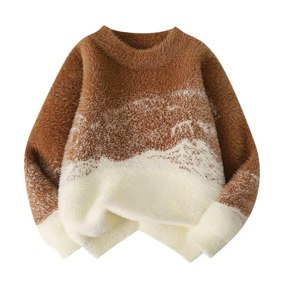 CYRBOKO Sweaters for Toddler Girls, Crew Neck Long Sleeve Soft Cotton Winter Clothing Brown Size 7-8 T