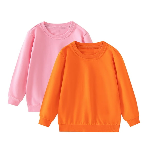 CYRBOKO Sweatshirts for Boys, 2 Pack Crew neck Cotton Long Sleeve Pullover Tops Orange Size 8-9 T