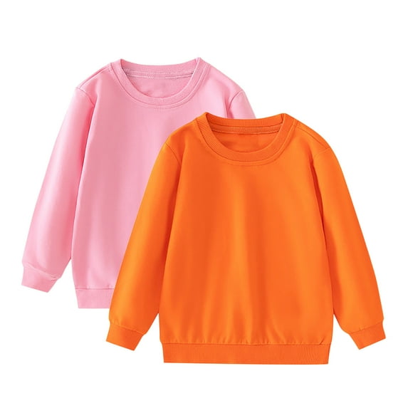 CYRBOKO Sweatshirts for Boys, Cotton Crew neck Long Sleeve 2 Pack Pullover Tops Orange Size 4-5 T