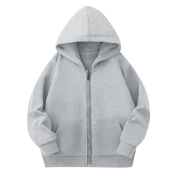 CYRBOKO Sweatshirts for Boys, Full Zip Cotton Long Sleeve 2025 Hooded Tops Gray Size 2-12 T