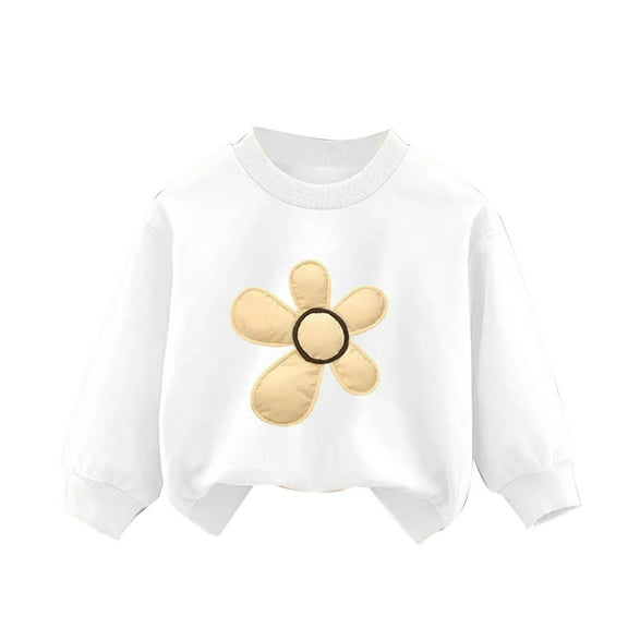 CYRBOKO Sweatshirts for Girls, Crew Neck Soft Cotton Autumn Long Sleeve Pullover White Size 9-10 T
