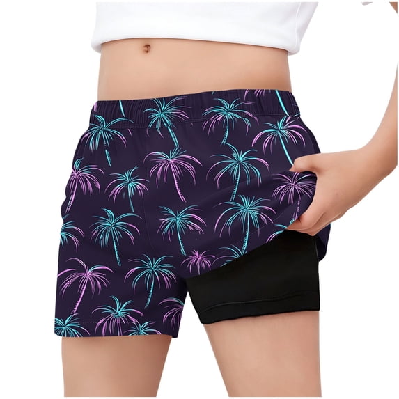 CYRBOKO Swim Trunks for Boys, Elastic Waist Summer Double-layer Quick-dry Beach Shorts Purple Size 9-10 T